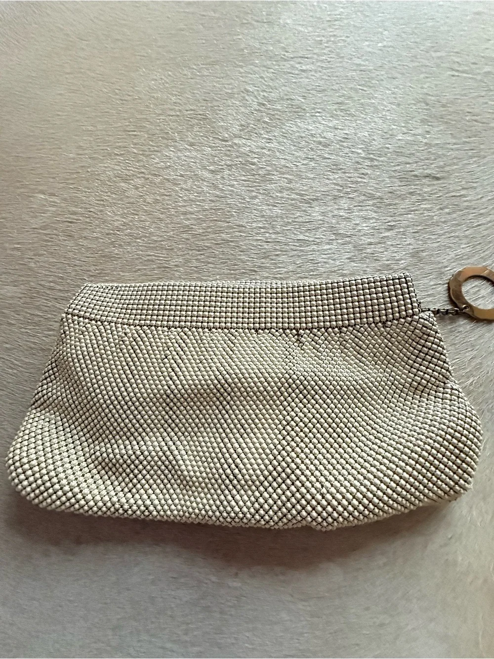 Whiting & Davis Ivory metal Wristlet Clutch with Decorative Ring